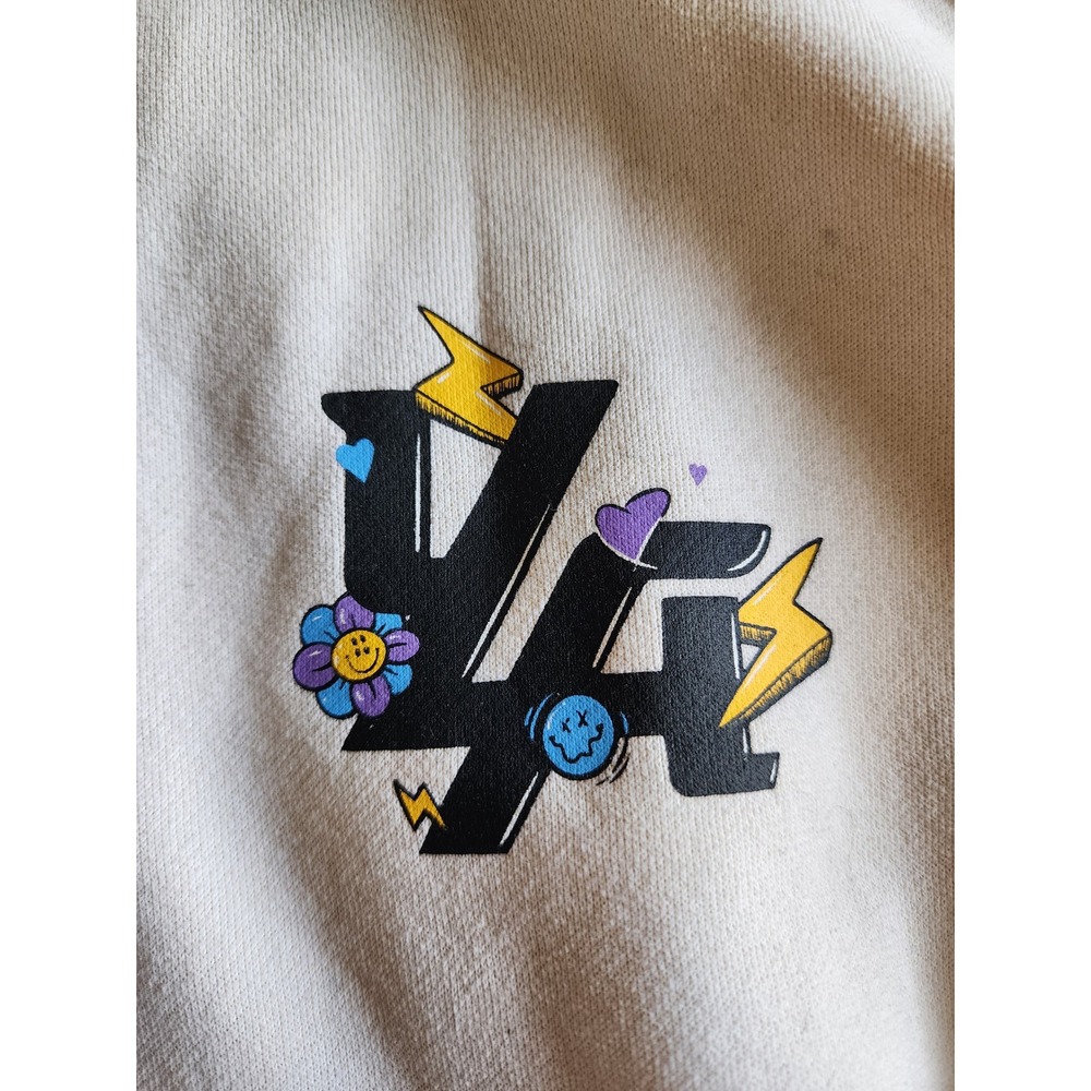 YoungLA Trippy Logo Hoodie Cream Graphic Oversized Sweatshirt XXL Model 560 - Picture 4 of 8